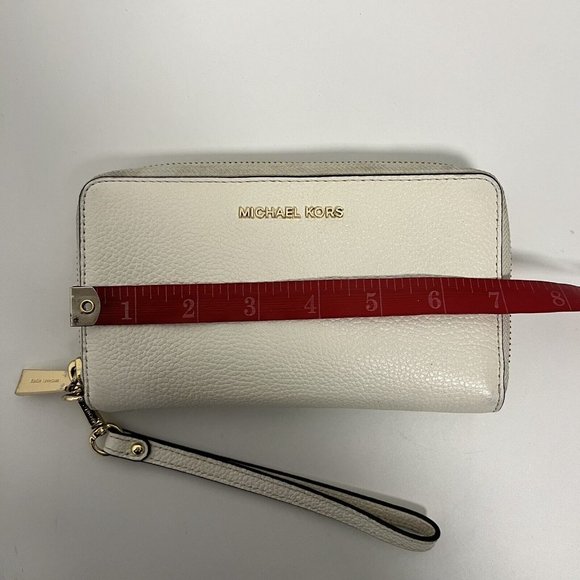 Michael Kors Jet Set Travel Phone Wallet Wristlet Off White Leather Cream - Picture 7 of 11